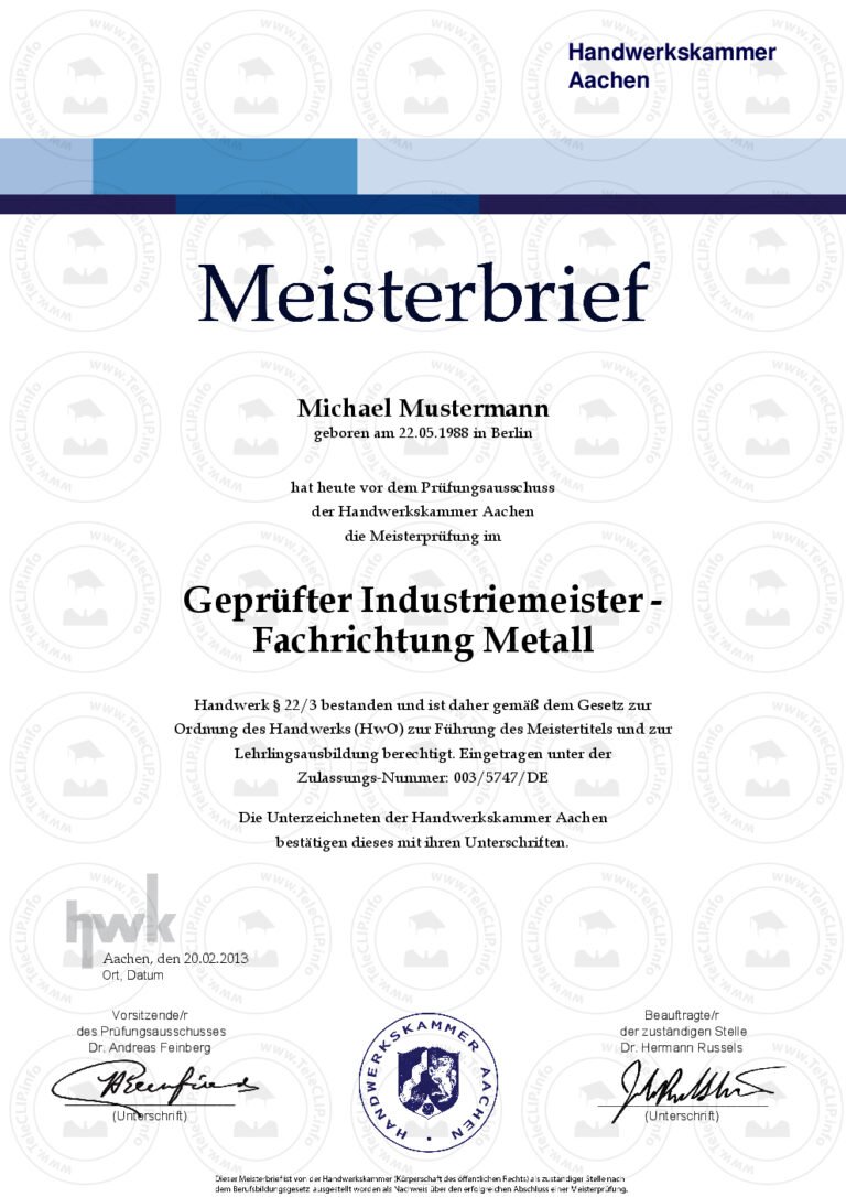 Staatlich anerkannte HWK Meisterbriefe​