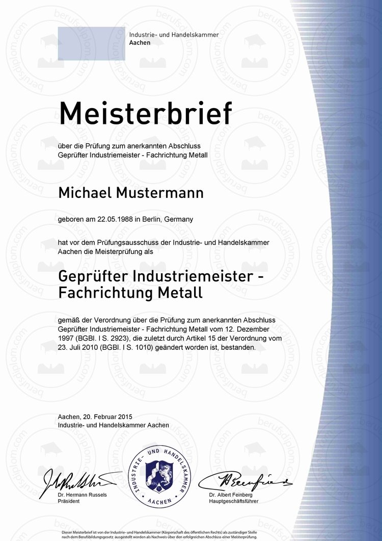 Staatlich anerkannte IHK Meisterbriefe​
